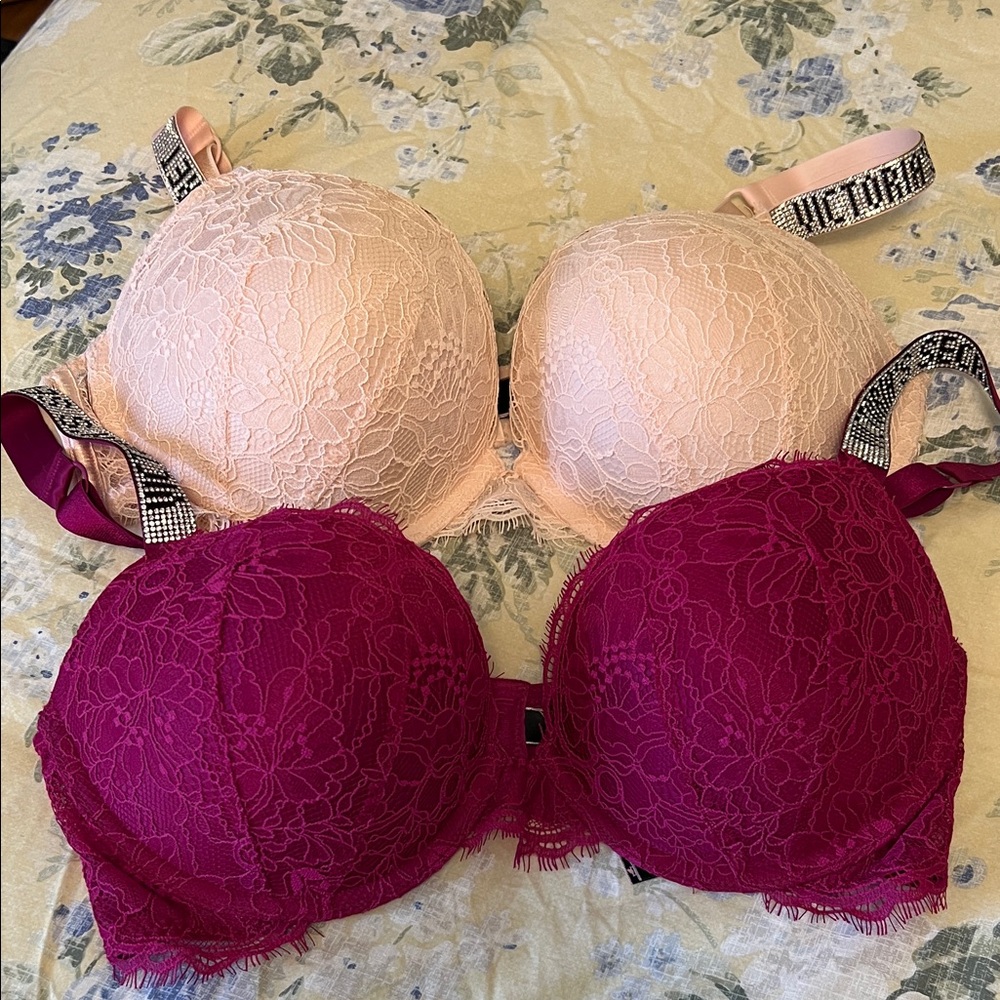 Victoria's Secret Lace Push-Up Bra Set - Pink and Burgundy
